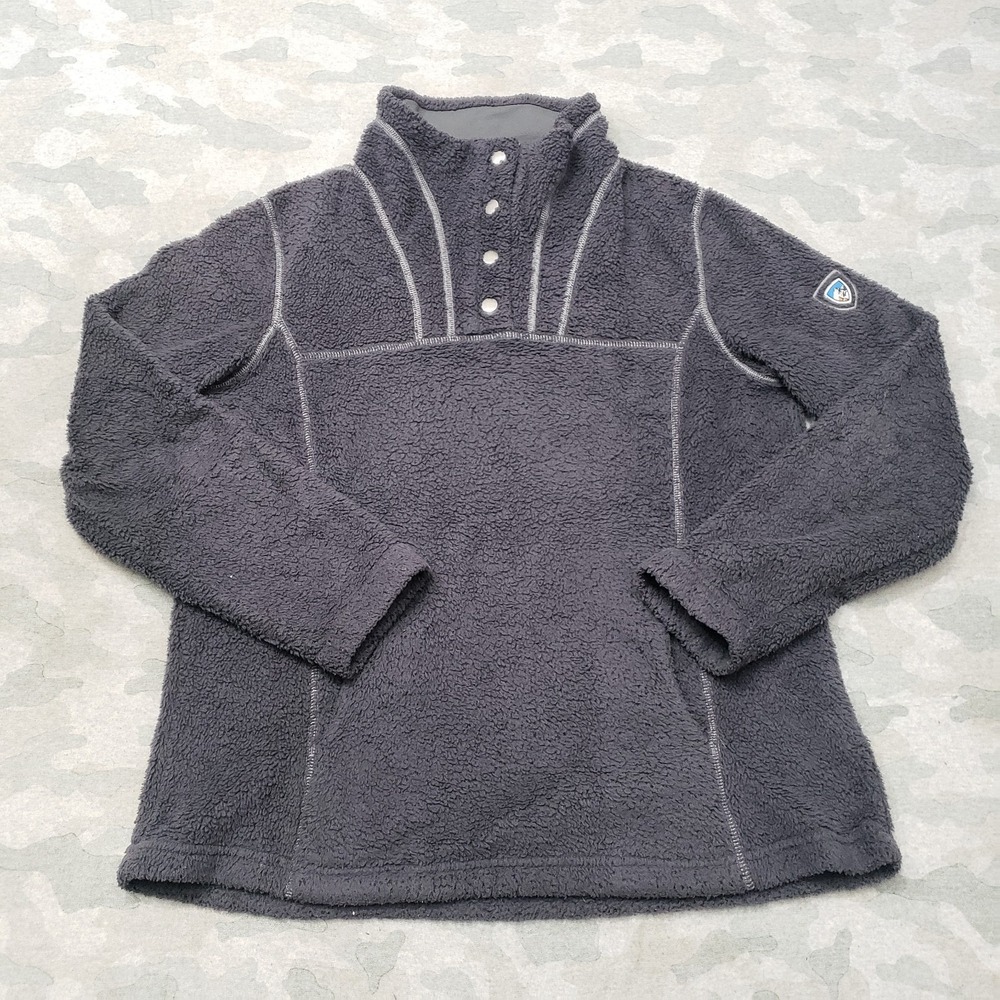Kuhl Sweatshirt Womens Medium‎ Gray Avalon Fleece Pull Over Snap Outdoors Hiking